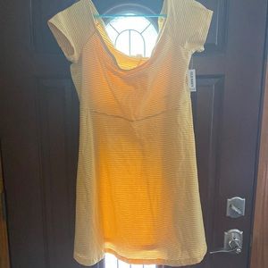 Yellow n white stripe off the shoulder cotton dress